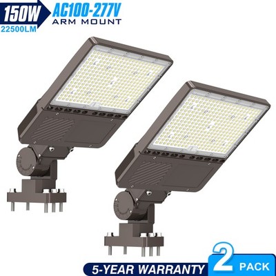 2PACK 150W LED Shoebox Parking Lot Light Dusk To Dawn Commercial Street Lighting