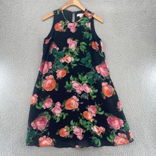 Calvin Klein Dress Womens 4 Black Multi Floral Swing Sleeveless Tank Mini Blousy