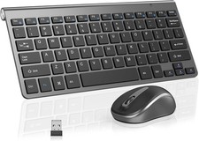 Compact Wireless Keyboard Mouse Combo, Mini Portable Travel Grey  Black