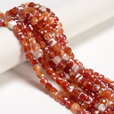 Red Dream Fire Agate Faceted Cube Beads Size 6-7mm 15.5'' Strand