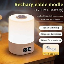 Touch Control LED Night Light with Digital Clock Bedside Bedroom Lamp Adjustable