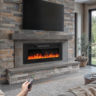 36 Inch Crystal Electric Fireplace Wall Mount Recessed Heater