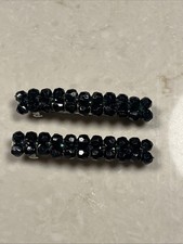 Vintage Black Beaded Set Of Hair Barrettes Clips