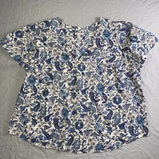 Knox Rose Women's Blue Floral Boho Blouse Short Sleeve Size XXL Button Detail
