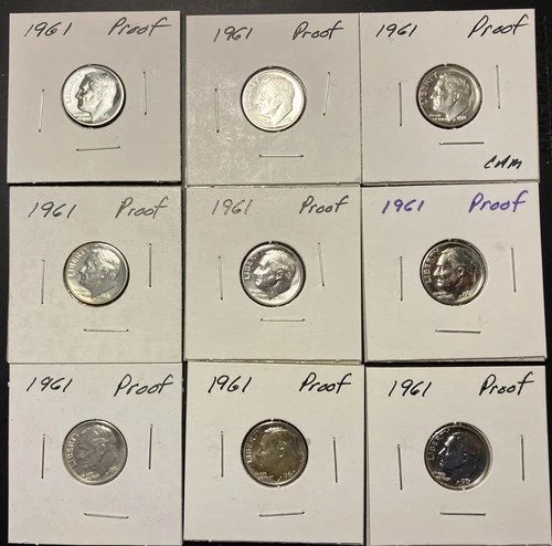 1961 Roosevelt Silver Dime Proof lot of 9 Coins