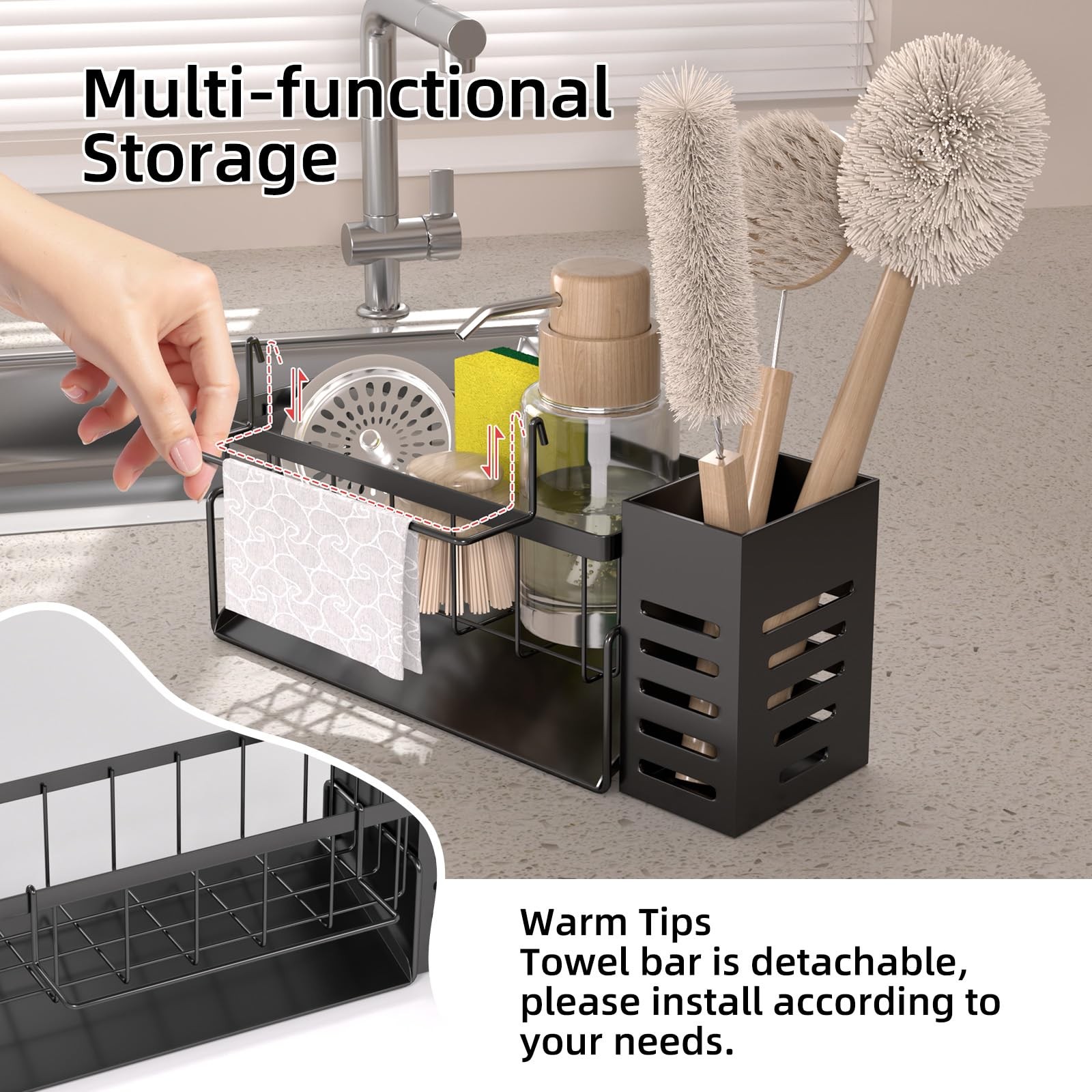 NET MEYA Kitchen Caddy Sink Organizer,Sponge Holder with Dish Brush Holder,Sp...