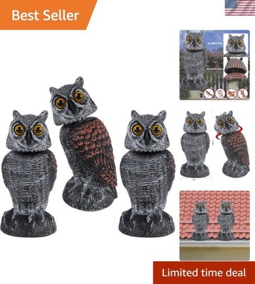 3 Pack Scarecrow Owl Decoys - 10.6 Inch Bird and Pest Deterrents for Outdoors