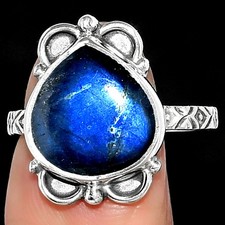 Blue Fire Labradorite - Madagascar 925 Sterling Silver Ring s.8 Jewelry R-1103