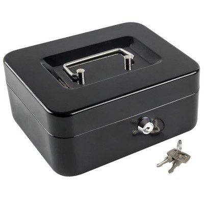 Kyodoled Medium Cash Box with Money Tray,Small Safe Lock Medium, Black 