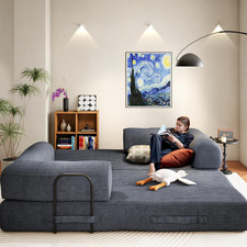 Convertible Sleeper Sofa Bed, 78" Corduroy Foldable Boneless Modular Couch, Memo