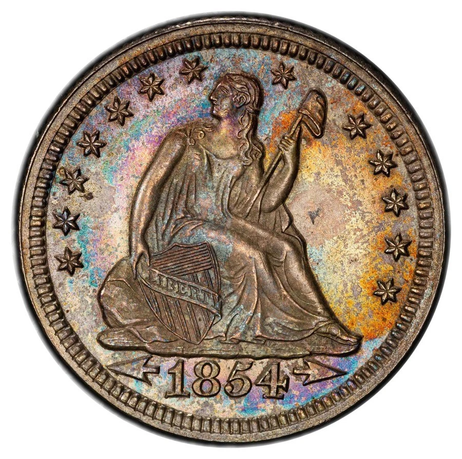 1854 25C Arrows Liberty Seated Quarter PCGS MS65