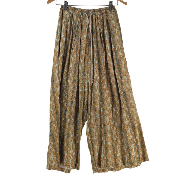 Baci Pants Womens XS Brown Harem Wide Leg Elastic Waist Crepe Floral 142618