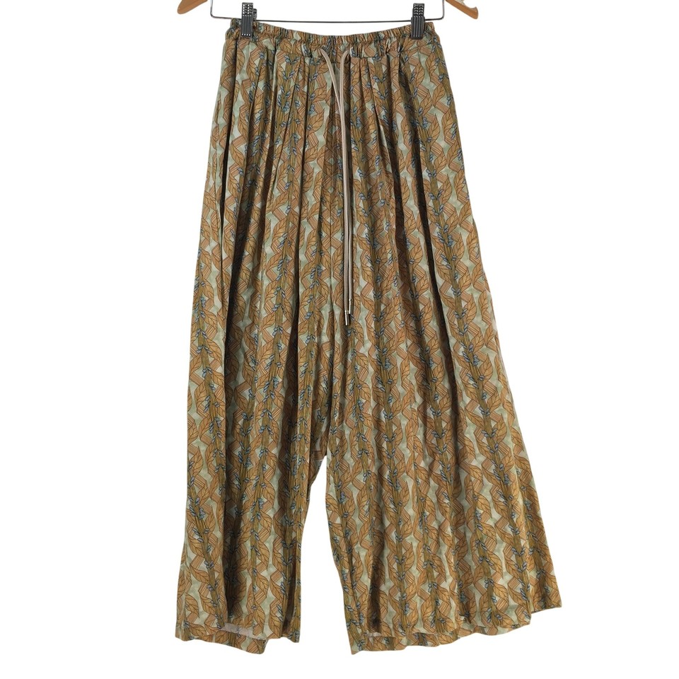 Baci Pants Womens XS Brown Harem Wide Leg Elastic Waist Crepe Floral 142618