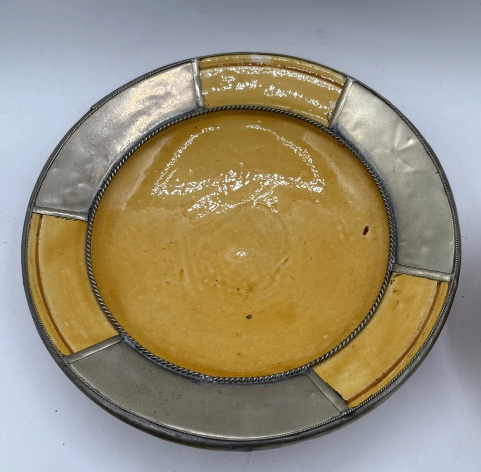 "Juego de 2 cuencos de cerámica marroquí vintage amarillos con borde plateado de 8"" y 5"" de ancho" Foto 2 de 4