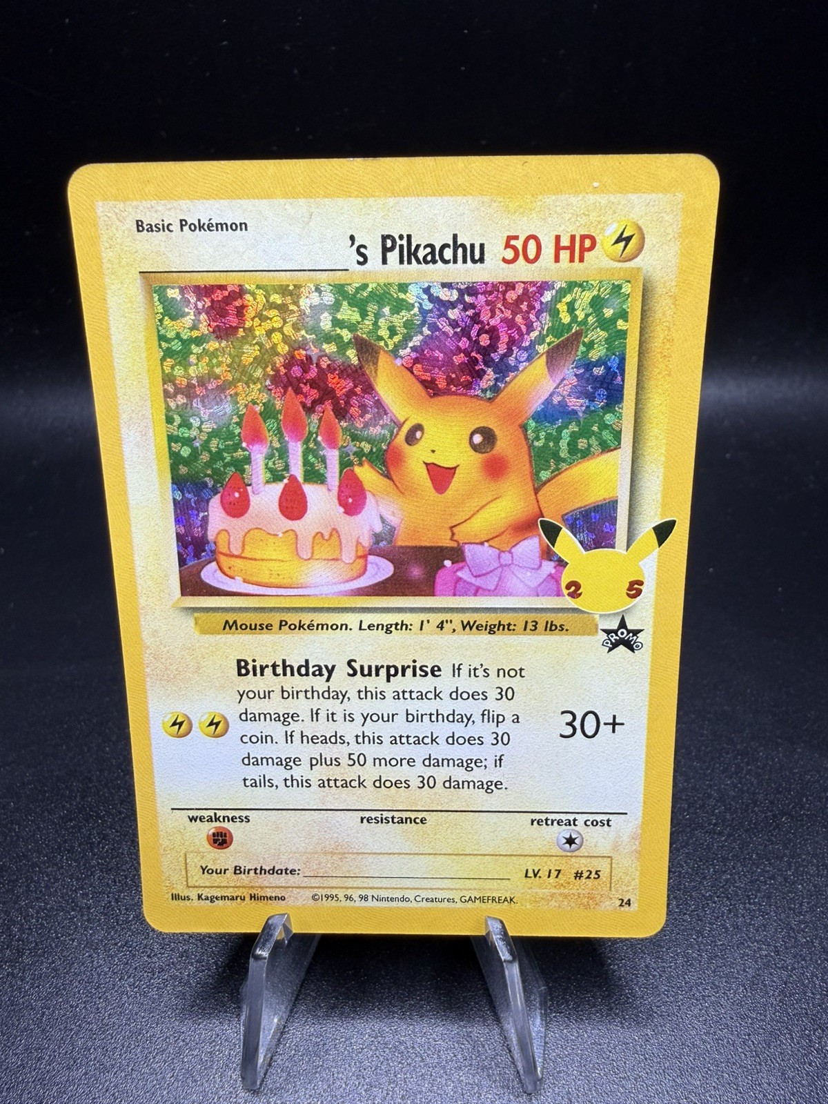 Birthday Pikachu! #24 Holo Rare - Pokemon 25th Anniversary Celebrations NM Rare!