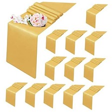 Pack Table Runnerx108in Satin Disposable Tabletop, Washable Bright Silk 12 Gold