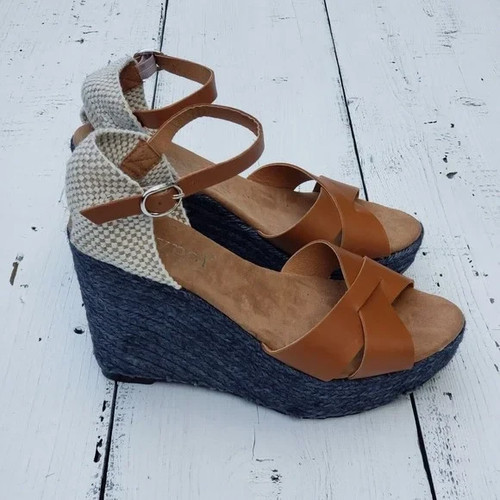 Maypol Marrón Azul Marino Alpargata Tacón Cuña Mujer Talla 8/39 - NUEVA Hecha en España - Imagen 1 de 4