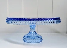 Vintage L E Smith Blueberry Glass Hobnail Pedestal Cake Stand  11" Diameter 