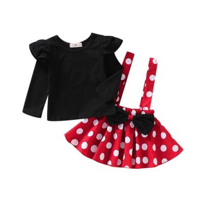 Baby Girls Skirts Set Ruffle Cloth +Polka Dot Overall Dress Bow Polka Dot Ski...
