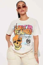 Fashion Nova Womens Lost In Flames Los Angeles Cream Shirt New XS-3X