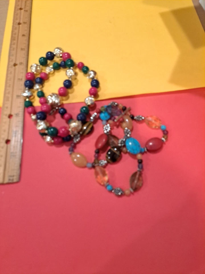 ChaCha Multicolor Stone/Resin Bead Necklace & Bracelet Set Wild BOHO Fashion - Image 2 of 4