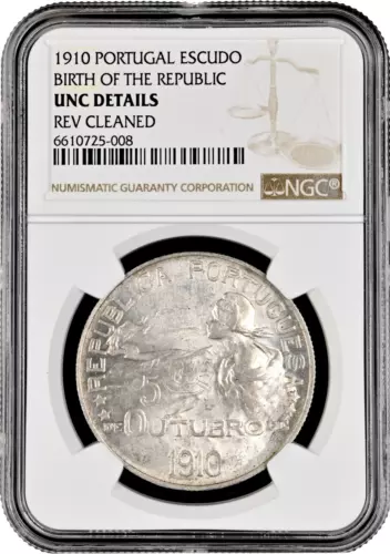 Portugal 1 escudo 1910, NGC UNC Details, "Birth of the Republic"