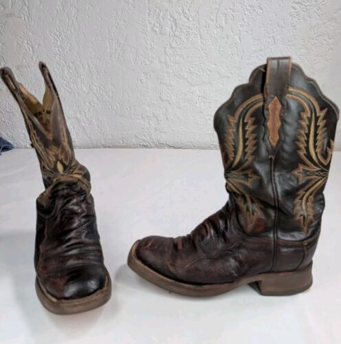 Extreme Lucchese Y2K Women's 6.5 Square Toe Cowboy Brown Leather Snake Boots - Picture 3 of 12