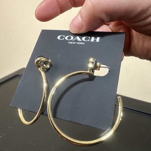 Coach Pave C Logo Hoop Earrings in Gold and Crystals Hypoallergenic NWT RP$85