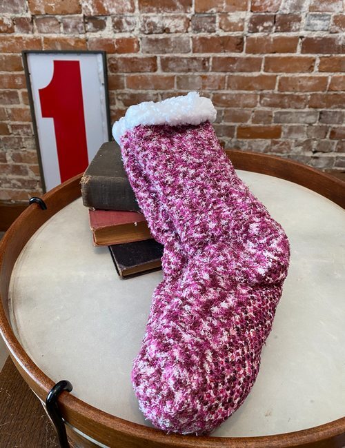 Cuddl Duds Dk Pink Heather Faux Sherpa Cozy Lined Gripper Socks O/S New Lounge