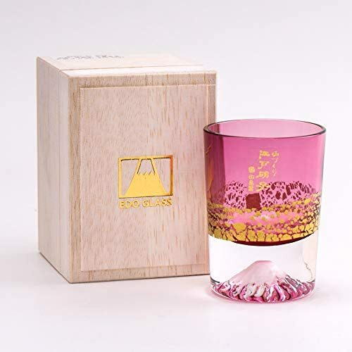 Tajima Glass Gold Leaf Fuji Sakura Blue x Red Gold/Pink Pair