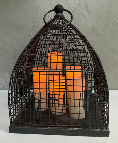 Brutalist Wrought Iron Metal Hanging Bird Cage Vintage - Picture 4 of 10