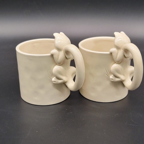 Vtg Set Of 4 Fitz & Floyd Catnap Mug Ceramic Cat and Fish Coffee Tea Cups Beige - Picture 8 of 20