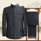 2PCS Zhongshan Suit Men's Button Jacket Dad Set Chinese Style Coat Pants Retro