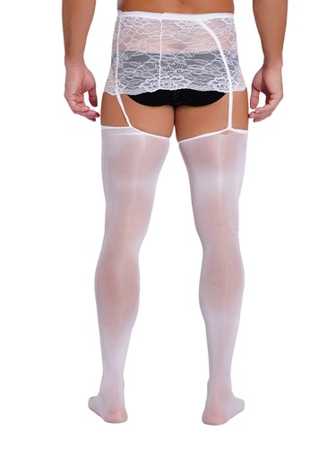 Medias sexy de lencería con tirantes de encaje pantimedias de malla liguero para hombre - Imagen 7 de 104