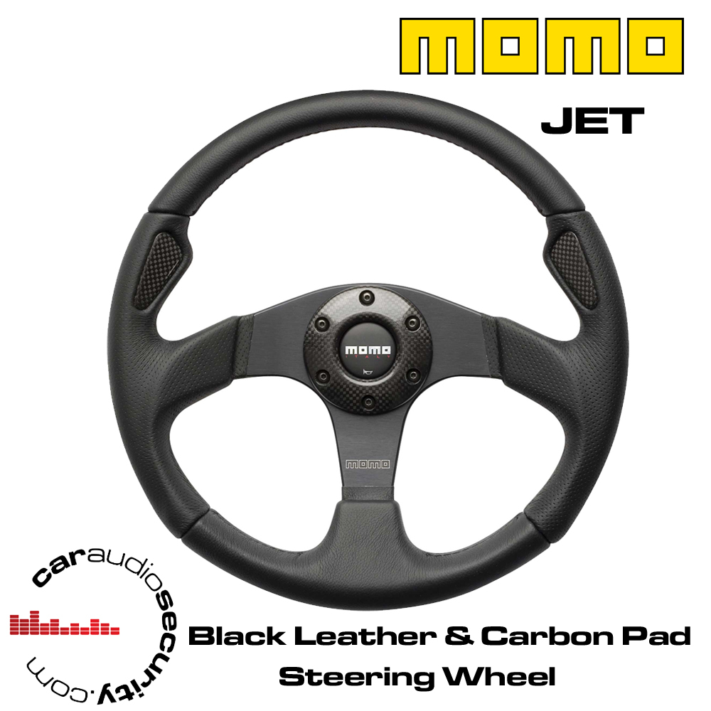 MOMO JET 350mm レザー カーボン φ 35 MOMO JET - 350MM BLACK LEATHER & CARBON FIBRE PAD STEERING WHEEL