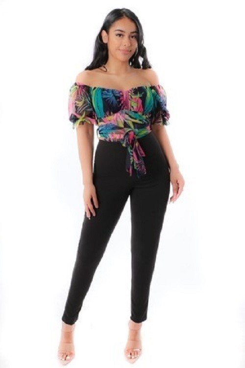Jacaranda Jumpsuit Womens Small Black Pink Floral Print Short Sleeve Sheer-image