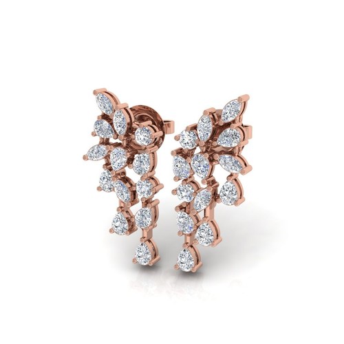 2.10 Ct Lab Grown CVD Multi Shape Diamond Dangle Earrings 18k Rose Gold Jewelry - Picture 3 of 6