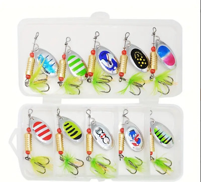 10 Piece Fishing Bait Cast Spinner Lures for Fresh and Salt Water Fishing.