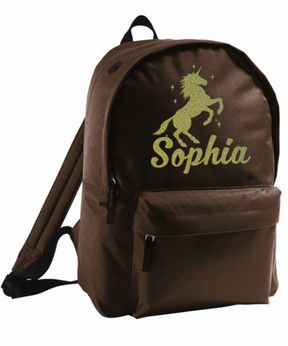 Bolso Unicornio Niños Mochila Personalizada Mochila Añadir Nombre Oro Brillo Cumpleaños - Imagen 3 de 12