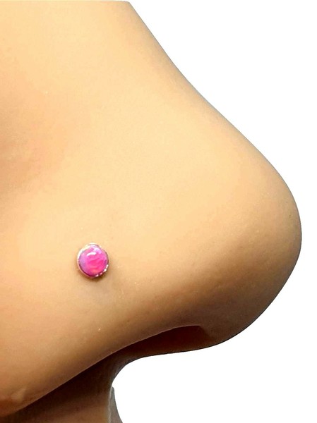 Nasenstecker Rosa Opal Edelstein Kristall 22G (0,6Mm) 925 Silber Gerade L Bie...-image
