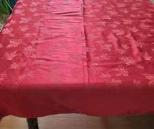 Red Jacquard Tablecloth 80 x 57 Maple Leaf Sa...