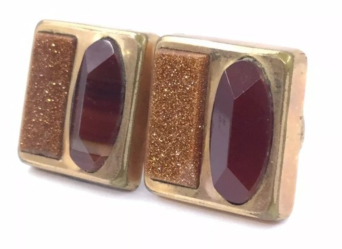 ANTIQUE VICTORIAN GOLD STONE & BANDED AGATE GOLD FILLED CUFFLINKS (CL7) - Picture 2 of 6