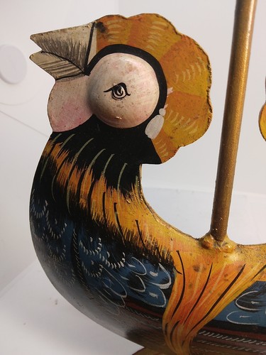Folk Art Hand Painted Rooster Chicken Metal Candle Holder 11 1/4” - Picture 10 of 10