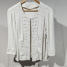 Coldwater Creek Linen Blend Women's Cream Jacket W/ Folded Ruffle Detail Size 12