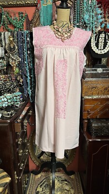 Emilia Collection Oaxaca Dress Pink & White Striped With Pink Embroidery L