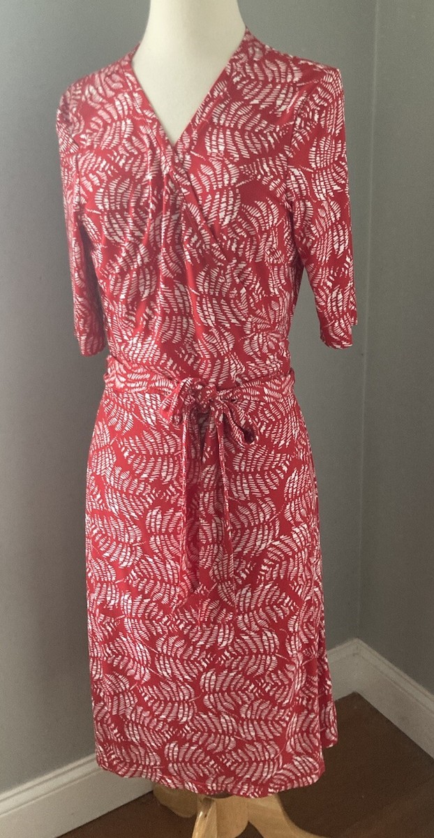 M Red White Wrap Summer Stretch Crossover Knee-length Travel Comfortable  Dress