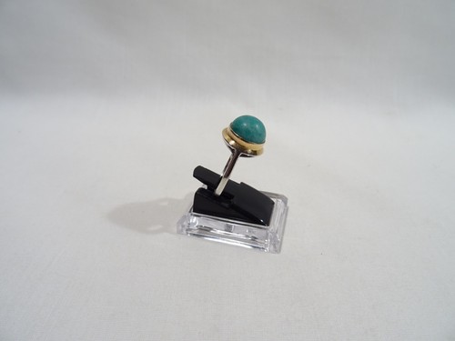 Joya Anillo Piedra Amazonita Oro Y Plata Maciza Troqueladora Plata And Gold Ring - Imagen 3 de 13