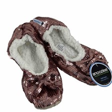 Snoozies Sequin Snooz Slippers Non Skid Ballet Bling Pink Kids L Size 4/5