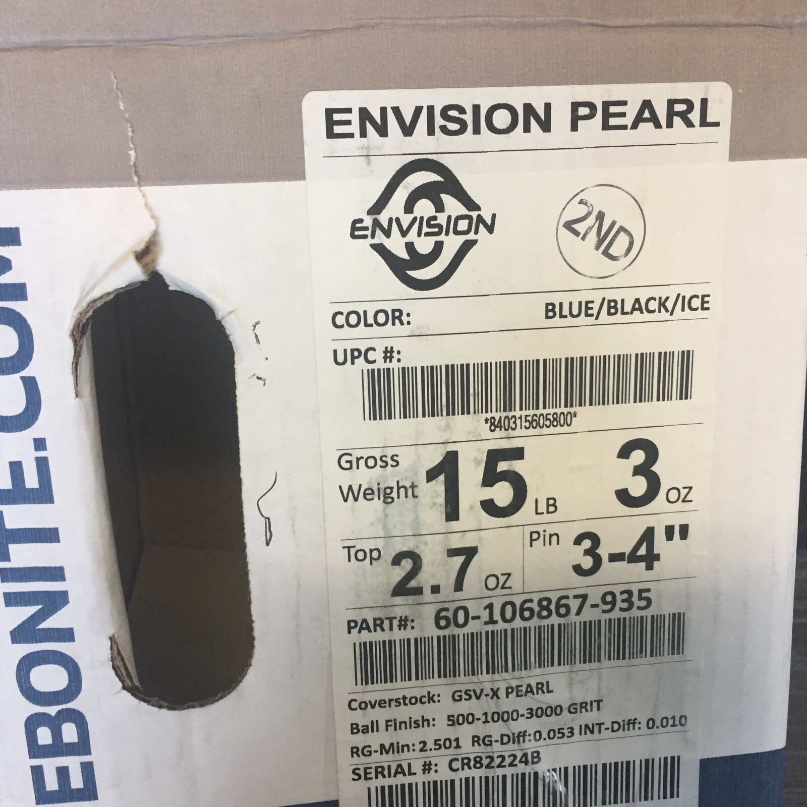 Ebonite Envision Pearl  BOWLING  ball  15 lb.  BRAND NEW IN BOX  #224B