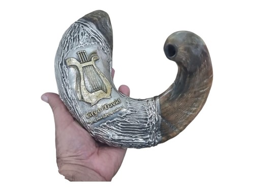 Gran enorme shofar enchapado en plata esterlina carnero cuerno 24" - 60 cm arpa de David - Imagen 8 de 14